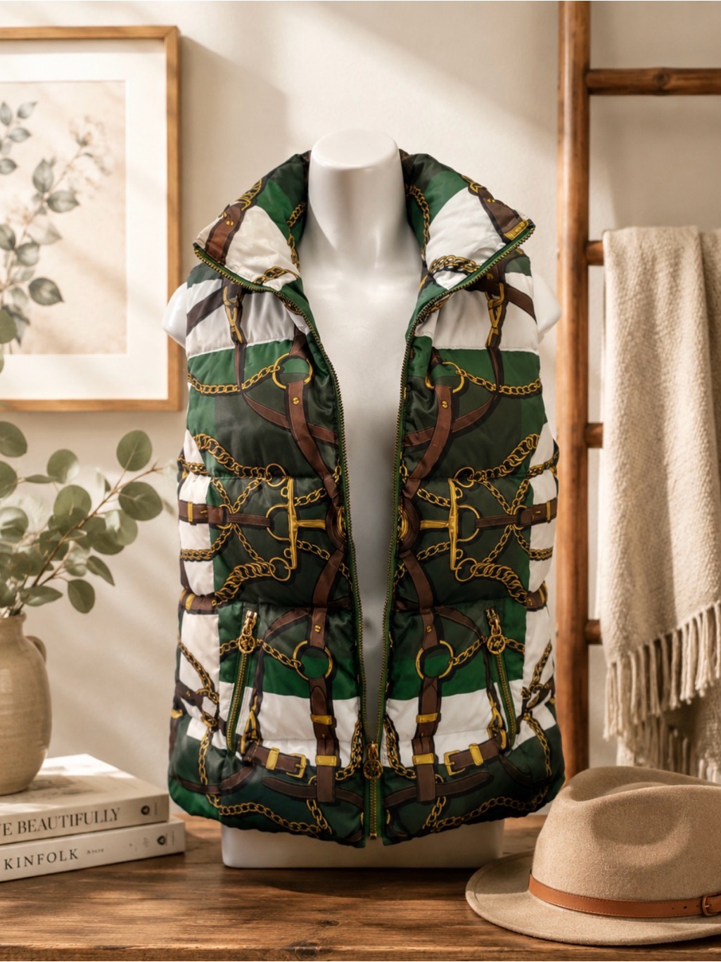 Michael Michael Kors Equestrian Print Puffer Vest Size Small